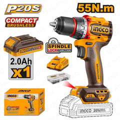 Ingco by Winland P20S/20V Lithium-Ion Compact Brushless Cordless Drill 55NM CDLI205582 | CDLI205581