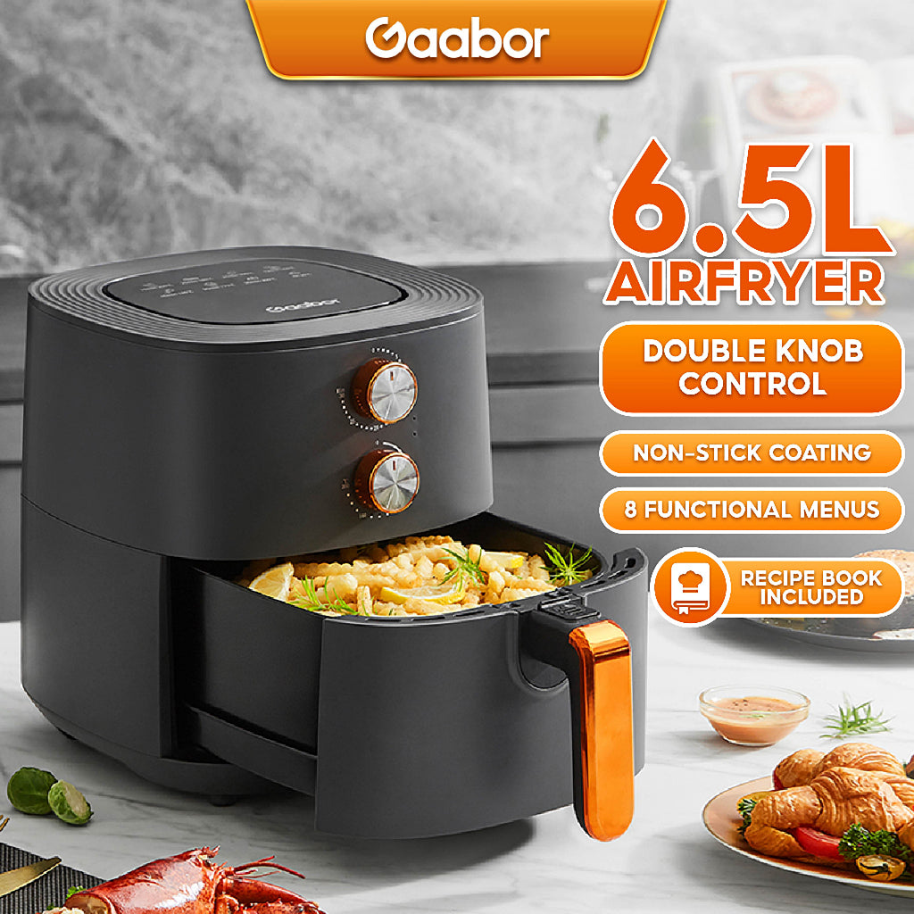 Gaabor 6.5L Air Fryer Double Knob Control Oilless Healthy Cooker, 8 Preset Menus for Bake