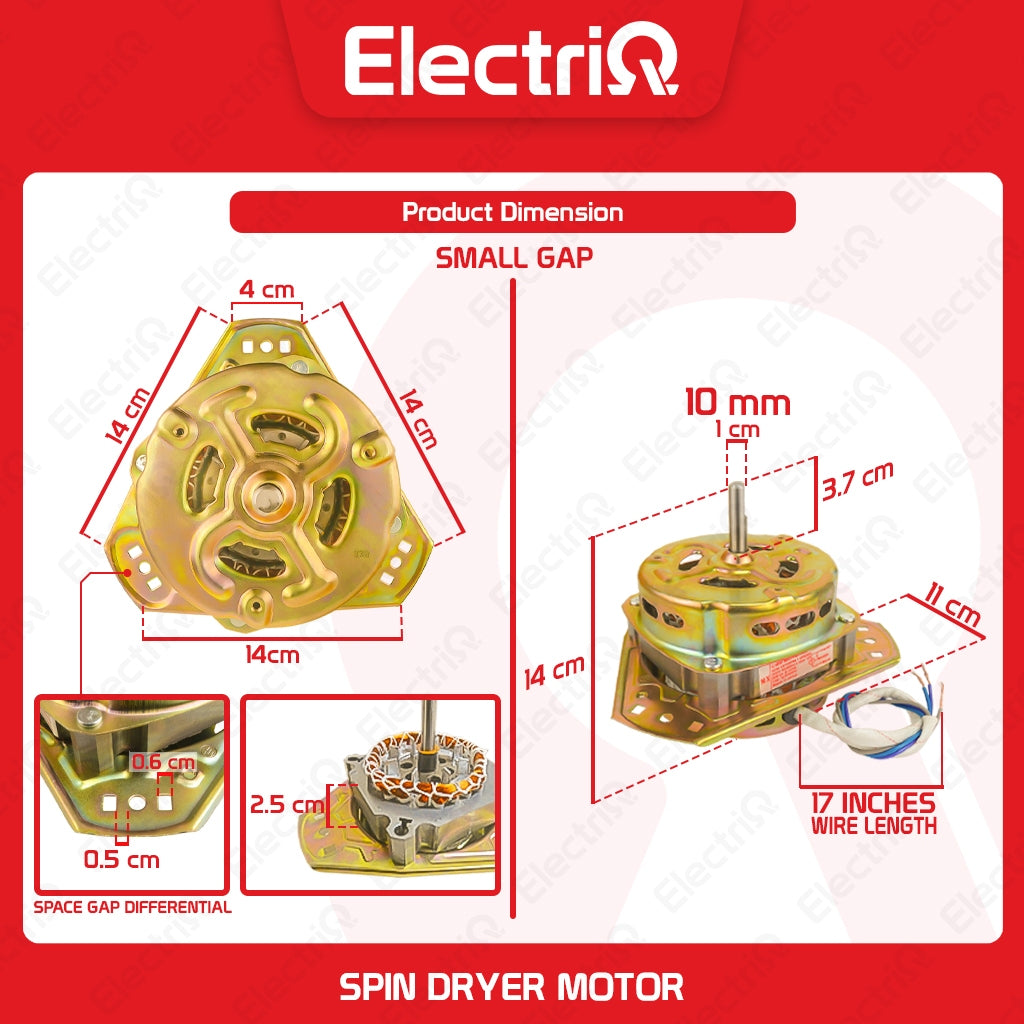 Electriq 100% Pure Copper Spin Dryer Motor Big / Small Gap Copper Windings