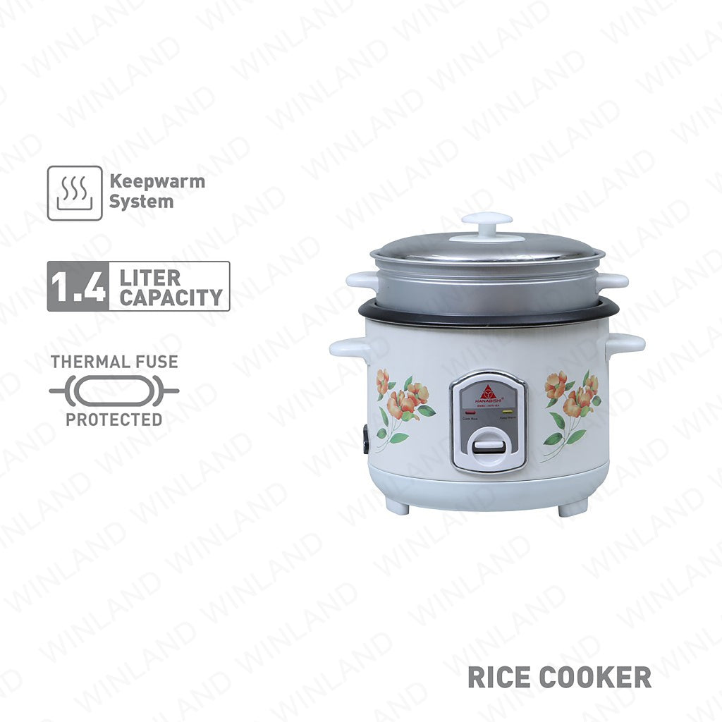 Hanabishi Rice Cooker 1.4L serves 7cups Stainless Cover with Steamer HHRC-14FSHA