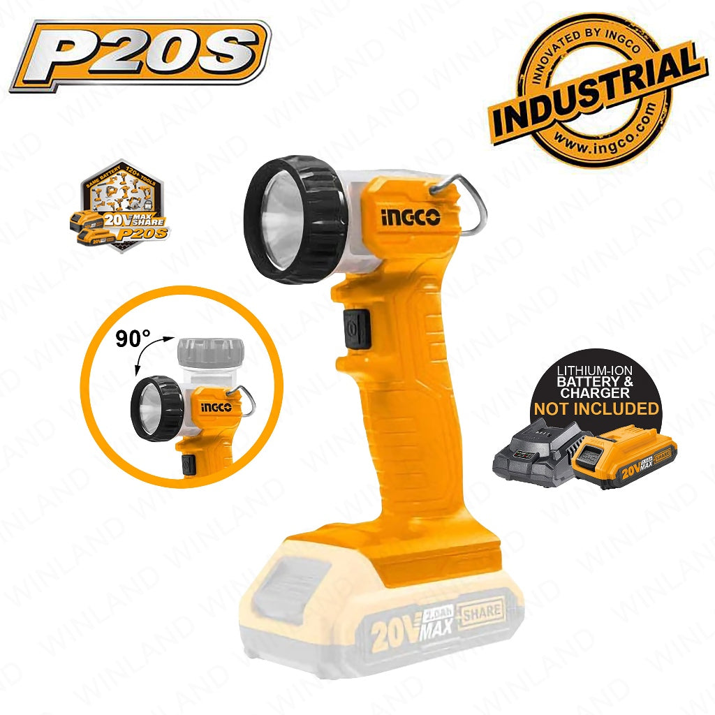 Ingco P20S 20V Li-Ion Cordless Work Lamp Flashlight 1.5W-3.2W-5W