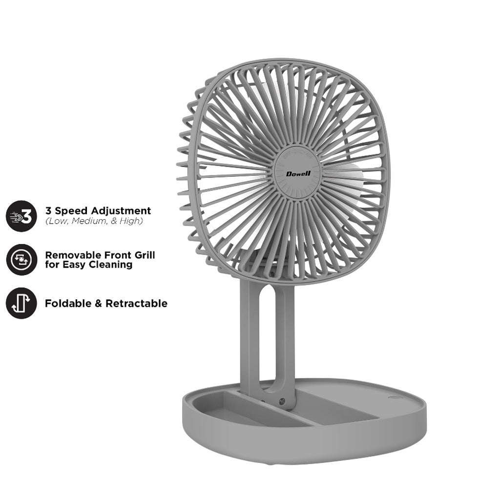 Dowell by Winland Portable Rechargeable Fan with Removable front grill for easy cleaning UF-101F