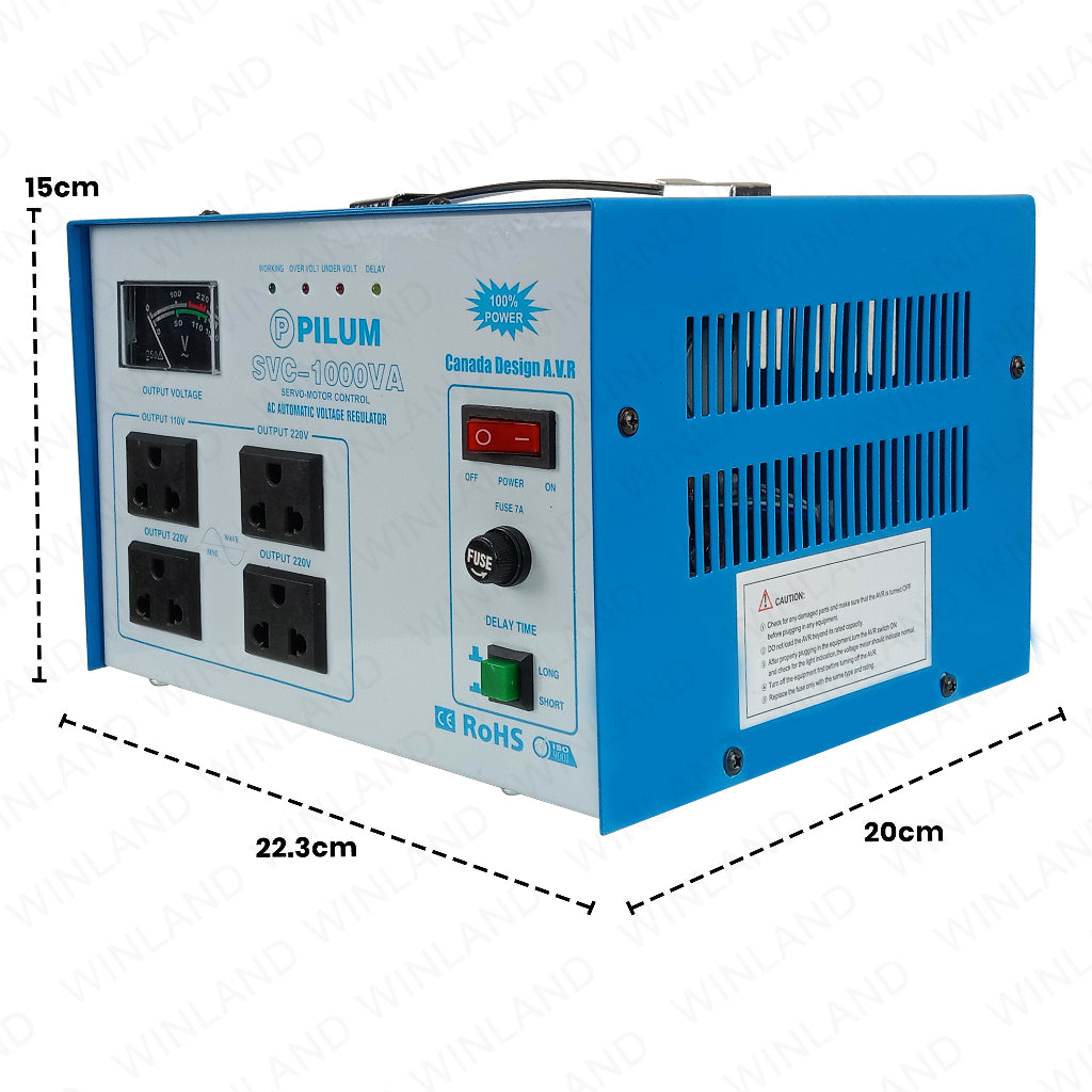 Pilum by Winland Servo Motor AC AVR 100% Efficiency 1000W Automatic Voltage Regulator PLSVC-1000VA