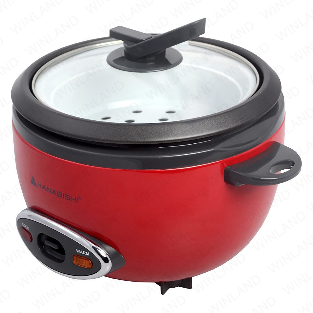 Hanabishi Rice Cooker 1.5L serves 7cups Glass Cover Teflon Inner Pot w/ Steamer HRC-15BRC