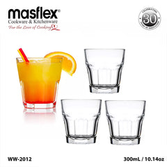 Masflex by Winland 4 Pieces Beverage Drinking Glass Tumbler Set 300mL/10.14oz WW-2012
