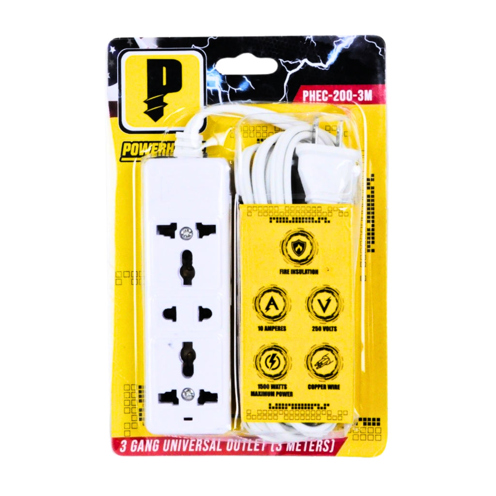 Powerhouse  3-Gang 3 Meter Universal Outlet Electric Extension Cord PHEC-200-3M