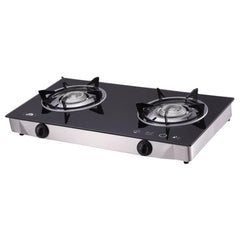 Kyowa Tempered Glass Double Burner Gas Stove with Cast Iron Burners KW-3568