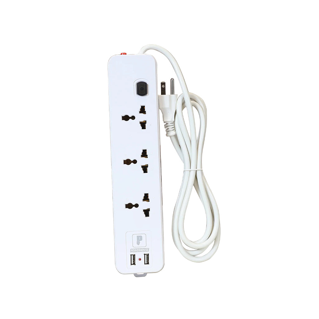 Powerhouse Universal Socket Electric Extension Cord Single Switch with 2 USB Slots