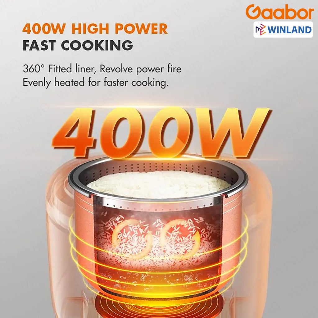 Gaabor Rice Cooker 2.5L Capacity 400W Strong Power Non-stick Coating One Button Operation