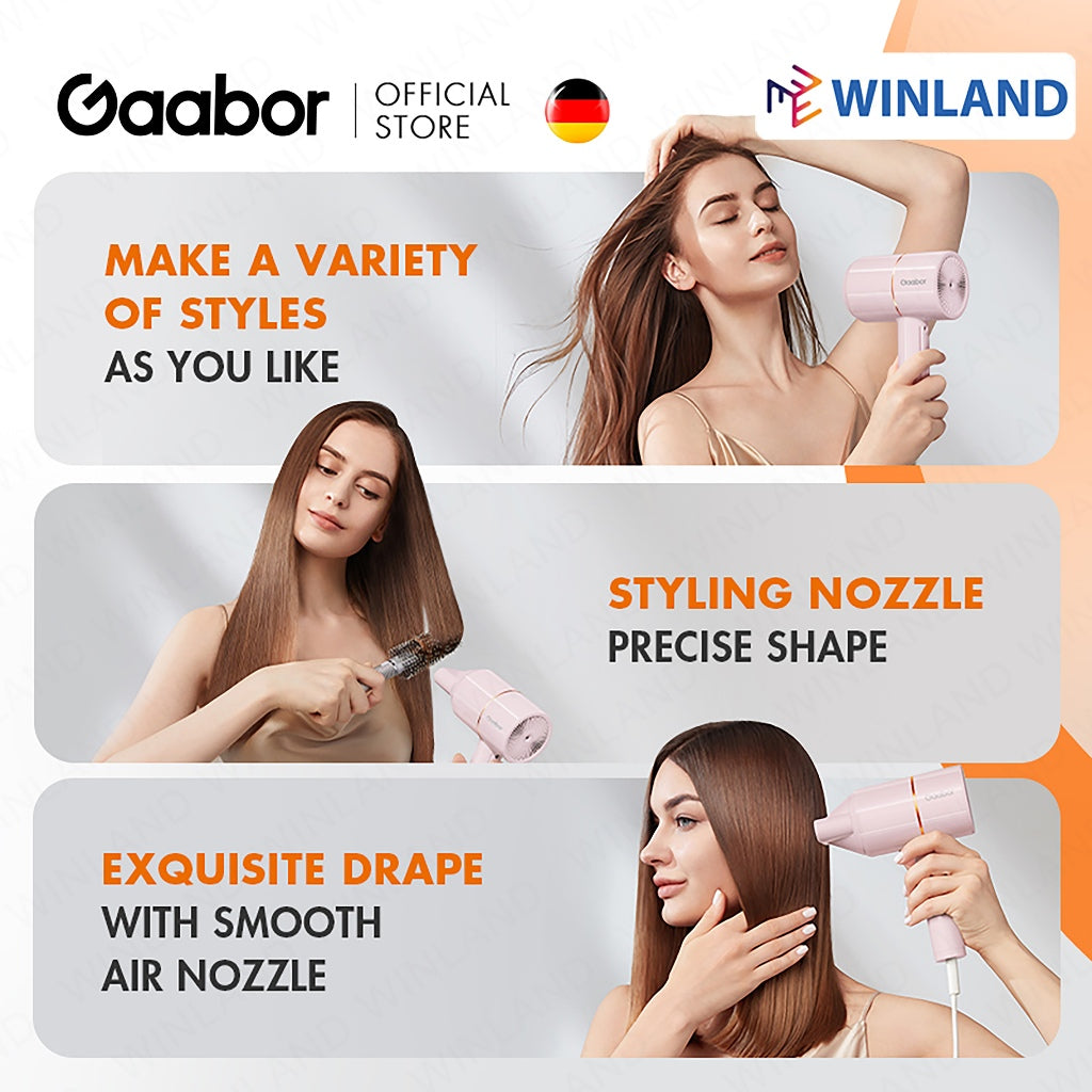 Gaabor Hair Dryer w/ Blue-Light Technology, Overheating Protection, Wind Adjustment