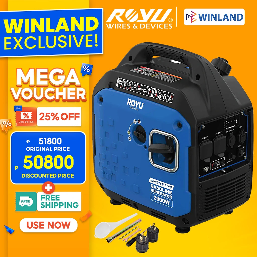 Royu by Winland 2900W 220v 60Hz 12.3A 149cc Single Phase Grade F Inverter Generator RGP012900