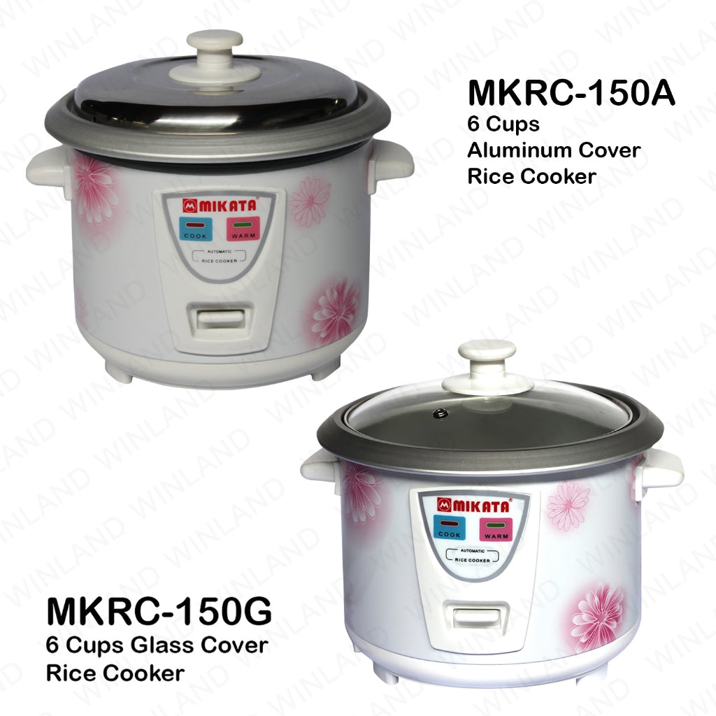 Mikata by Winland Rice Cooker Without Steamer Aluminum pot Stainless & Glass Cover 1.5L (6cups) 500W