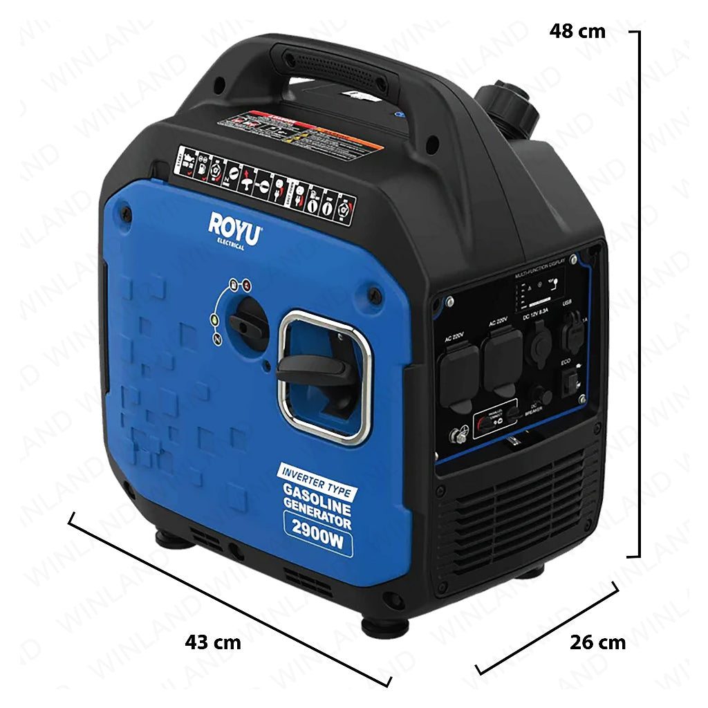 Royu by Winland 2900W 220v 60Hz 12.3A 149cc Single Phase Grade F Inverter Generator RGP012900