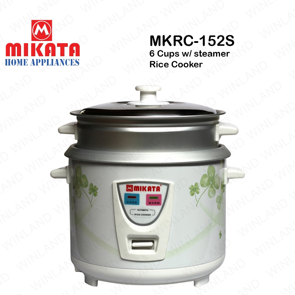 Mikata 1.5 Liter / 6 Cup Rice Cooker w/ Steamer Aluminum pot and Cover 500W MIK-MKRC-152S