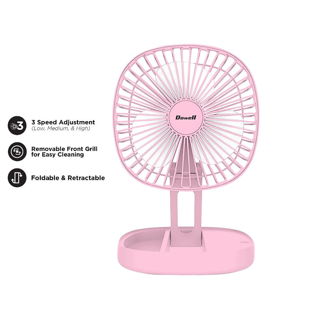 Dowell by Winland Portable Rechargeable Fan with Removable front grill for easy cleaning UF-101F