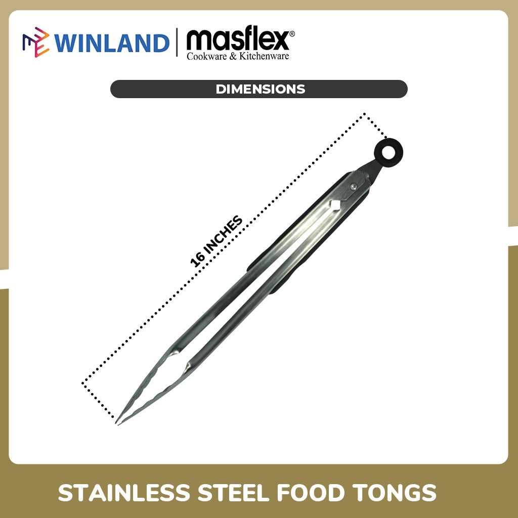 Masflex by Winland 16 inch Stainless Steel Food Tongs Stainless Steel Durable OW-034/16