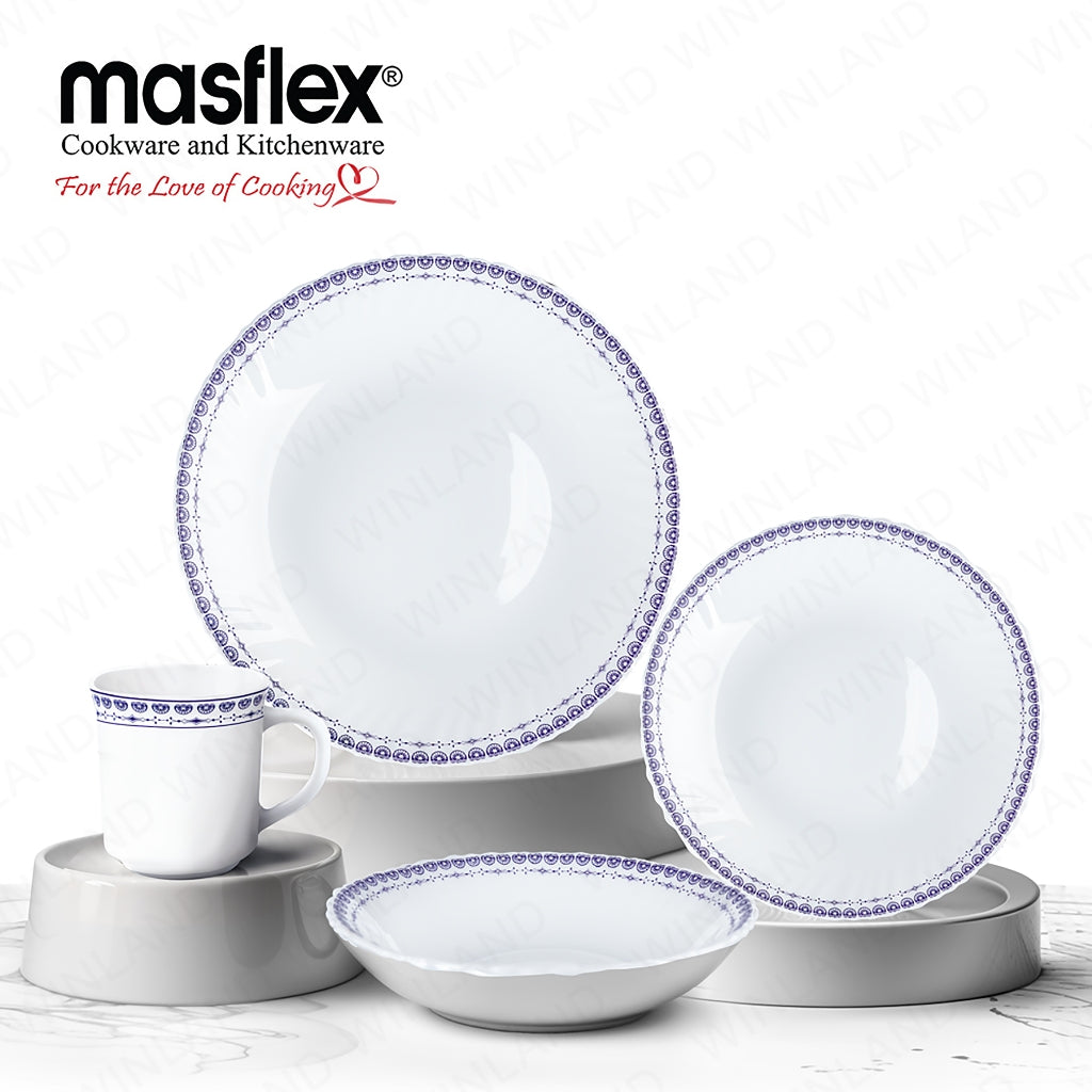 Masflex by Winland Set of 8PCS Azure, Ornate, Lavender Tempered Glass/Microwave Safe Dinnerware Set