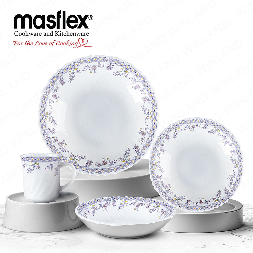 Masflex by Winland Set of 8PCS Azure, Ornate, Lavender Tempered Glass/Microwave Safe Dinnerware Set