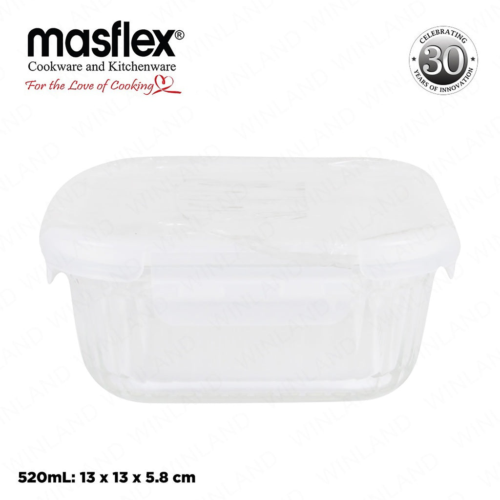 Masflex by Winland Airtight Square Borosilicate Glass Food Container with 4-Latch Locking Lid