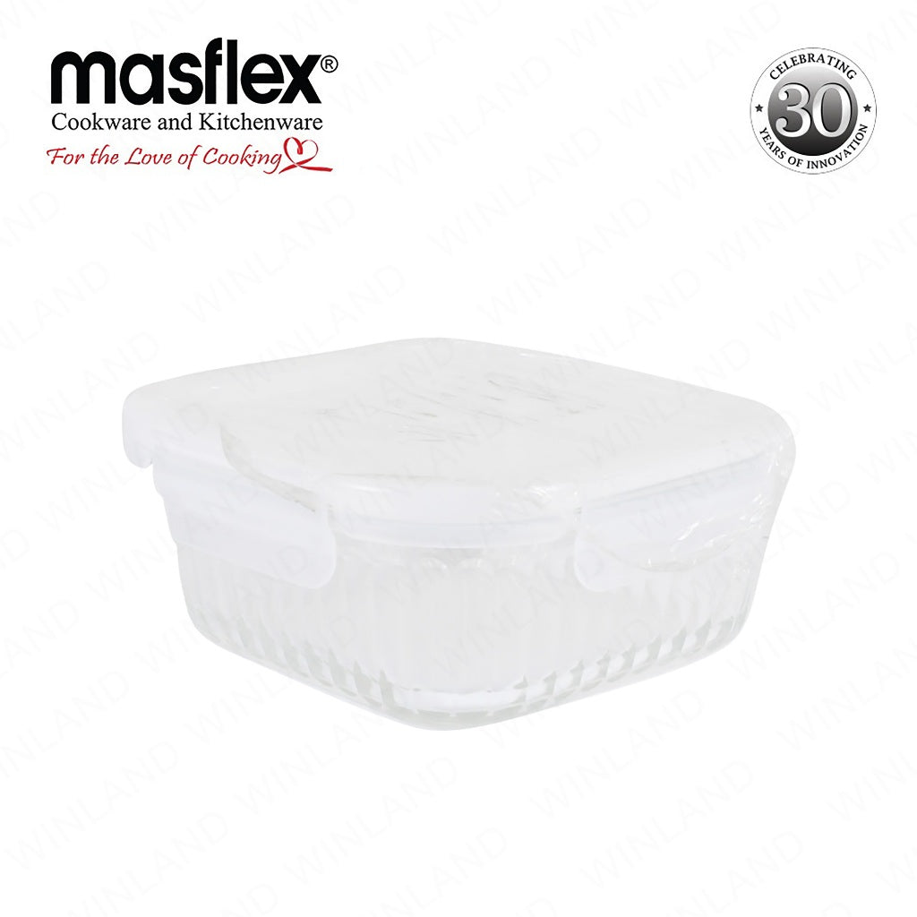 Masflex by Winland Airtight Square Borosilicate Glass Food Container with 4-Latch Locking Lid