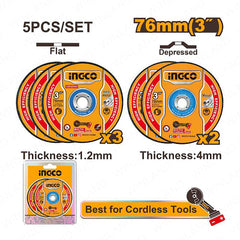 Ingco by Winland 5PCS/Set (3inches) Abrasive Metal Cutting and Grinding Disc Set MCD303768 ING-HT