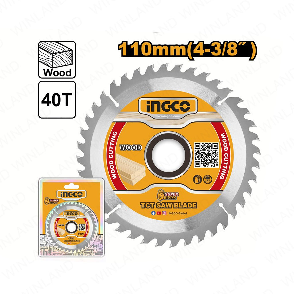 Ingco by Winland TCT Wood Saw Cutting Disc Blade 4-3/8inches(110mm) 40T, Arbor: 20mm TSB111015 ING-H