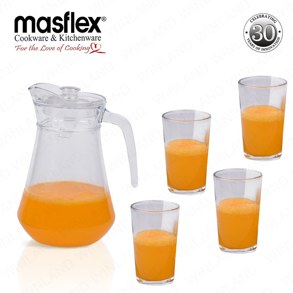 Masflex by Winland 5-Pieces Diamond Glass Pitcher with Durable & High-Quality Glass Set ZW-3435B