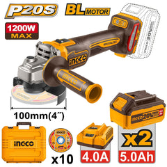 Ingco by Winland P20S/20V Brushless Motor Lithium-Ion Cordless Angle Grinder CAGLI2210032 ING-CT