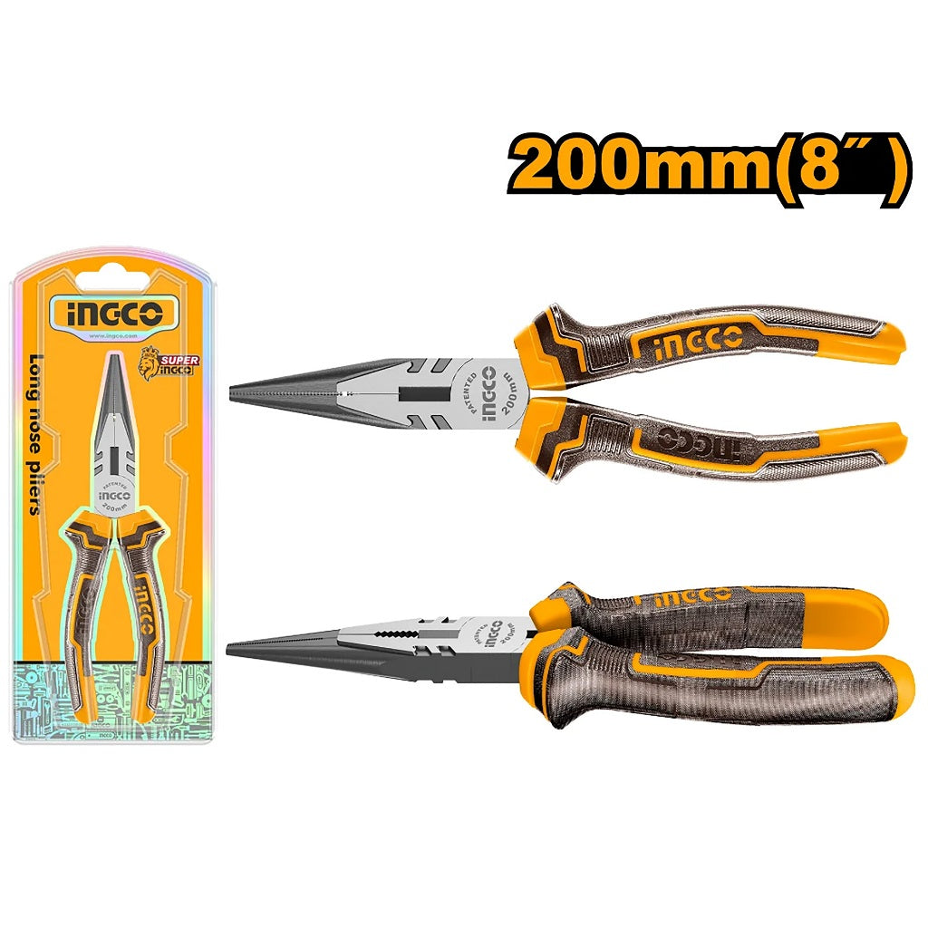 Ingco by Winland 8inches/200mm Carbon Steel Material Long Nose Pliers HLNP08208 ING-HT