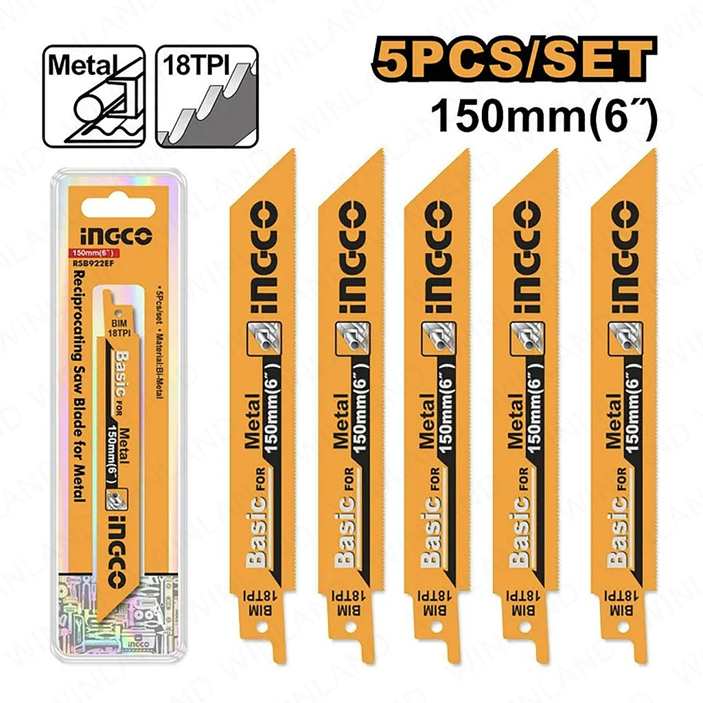 Ingco by Winland 5PCS/Set 150mm(6in) Bi-Metal Reciprocating Saw Blades for Metal RSB922EF ING-HT