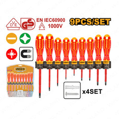Ingco by Winland 9PCS/Set 1000V, VDE+GS Material Insulated Screwdriver Set HKISD0908 ING-HT