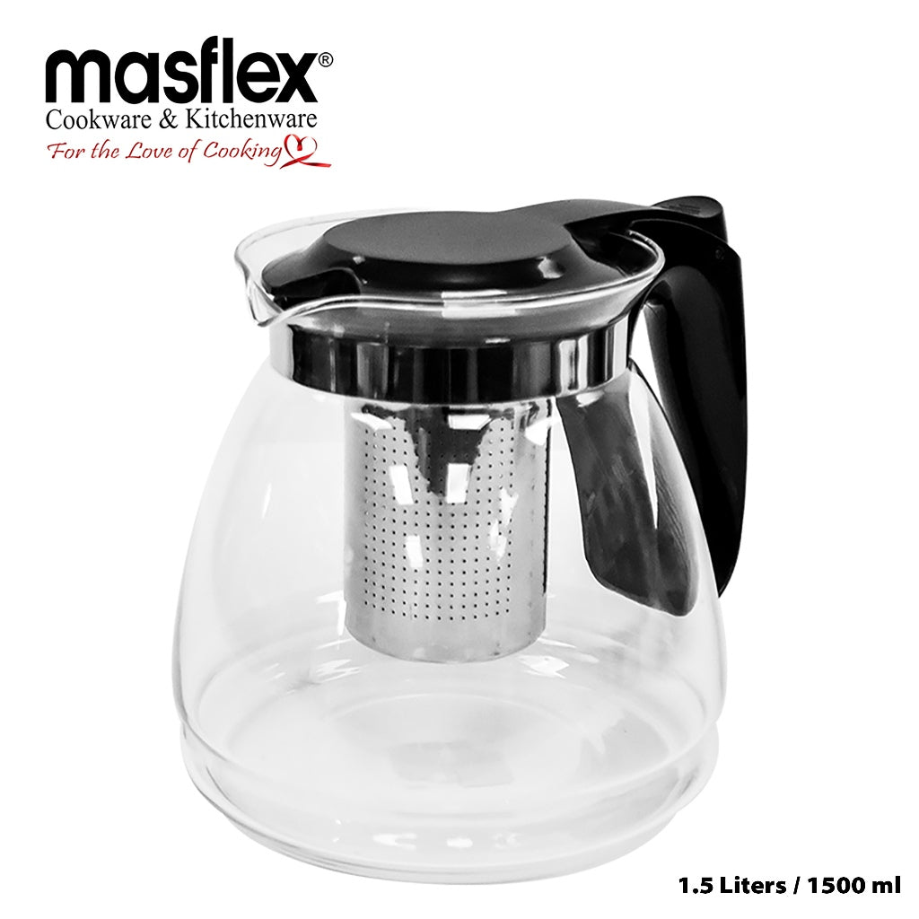 Masflex by Winland 1.5L/1500ml Borosilicate Glass Tea Pot w/ Durable High-Quality Pure Glass SS-1502
