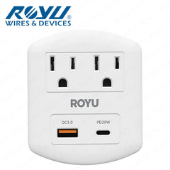 Royu by Winland 2-Gang Wall Adapter With Fast Charging 2 USB Ports 10A/250V RWA101
