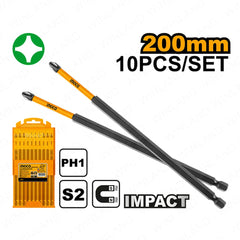 Ingco by Winland 10Pieces S2 Impact Screwdriver Bits PH1 x 200mm / PH1 x 250mm / T25 x 250mm ING-HT
