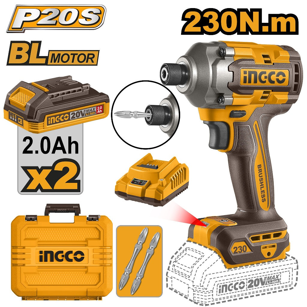 Ingco by Winland P20S/20V Brushless Motor Lithium-Ion Cordless Impact Driver CIRLI2023 ING-CT