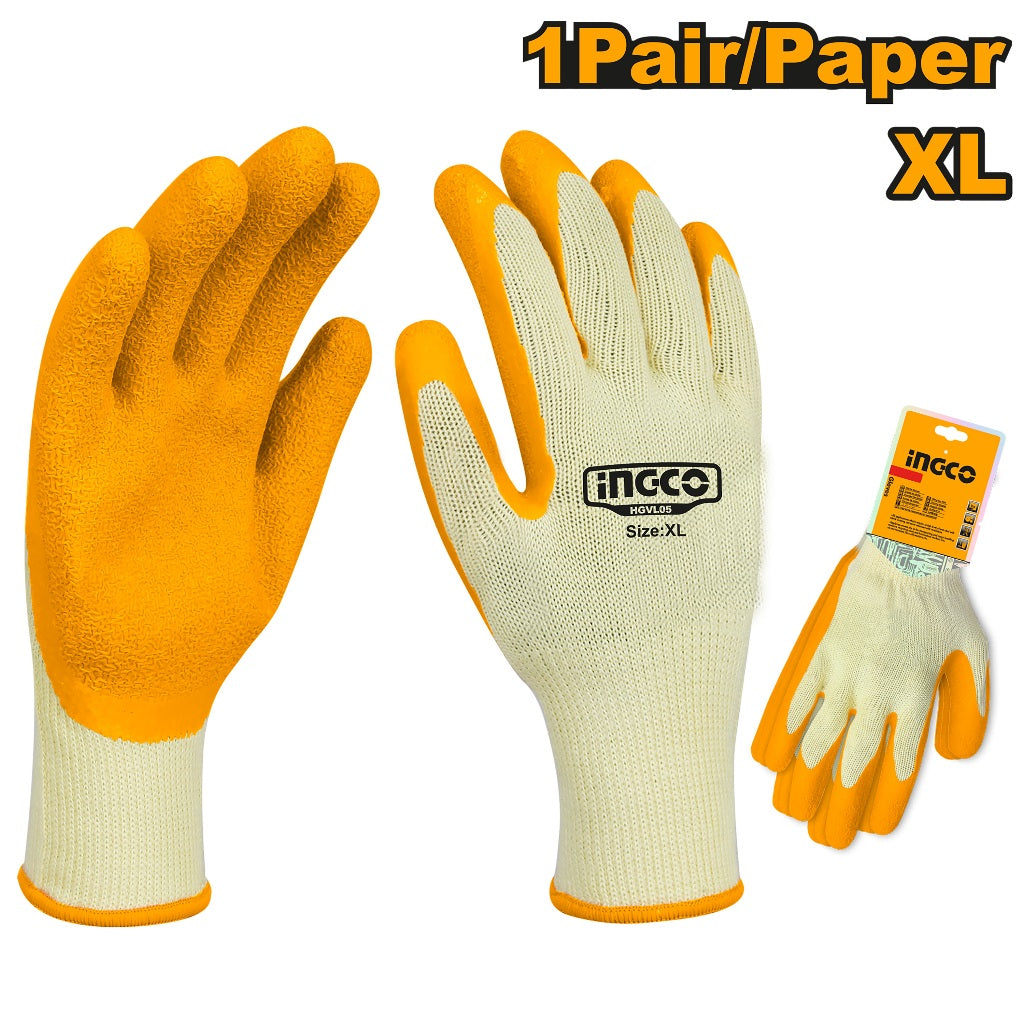 Ingco by Winland Industrial High Grade Polyester Shell Textured Palm Latex Gloves HGVL05 ING-HT