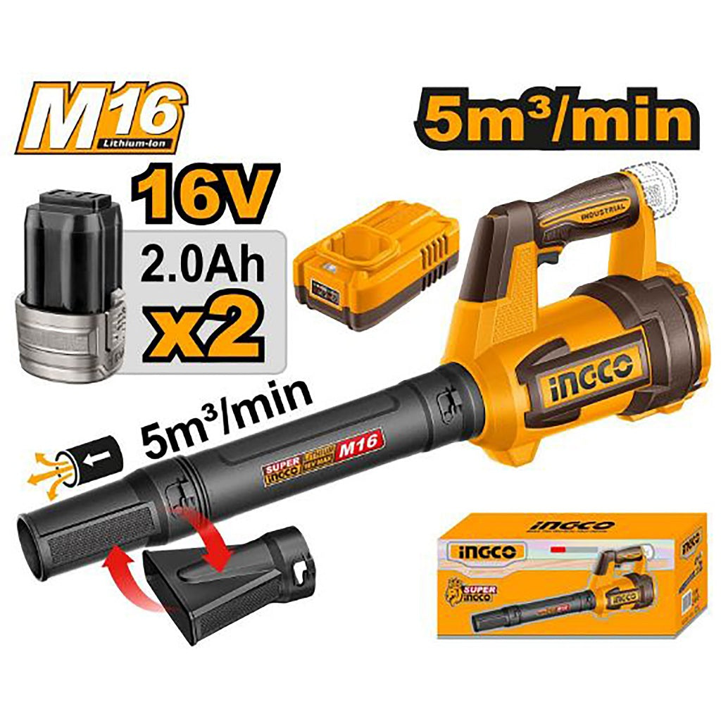 Ingco by Winland 16V/M16 Lithium-Ion Cordless Blower with 2pcs 2.0Ah Battery Pack CABLI168082 ING-CT