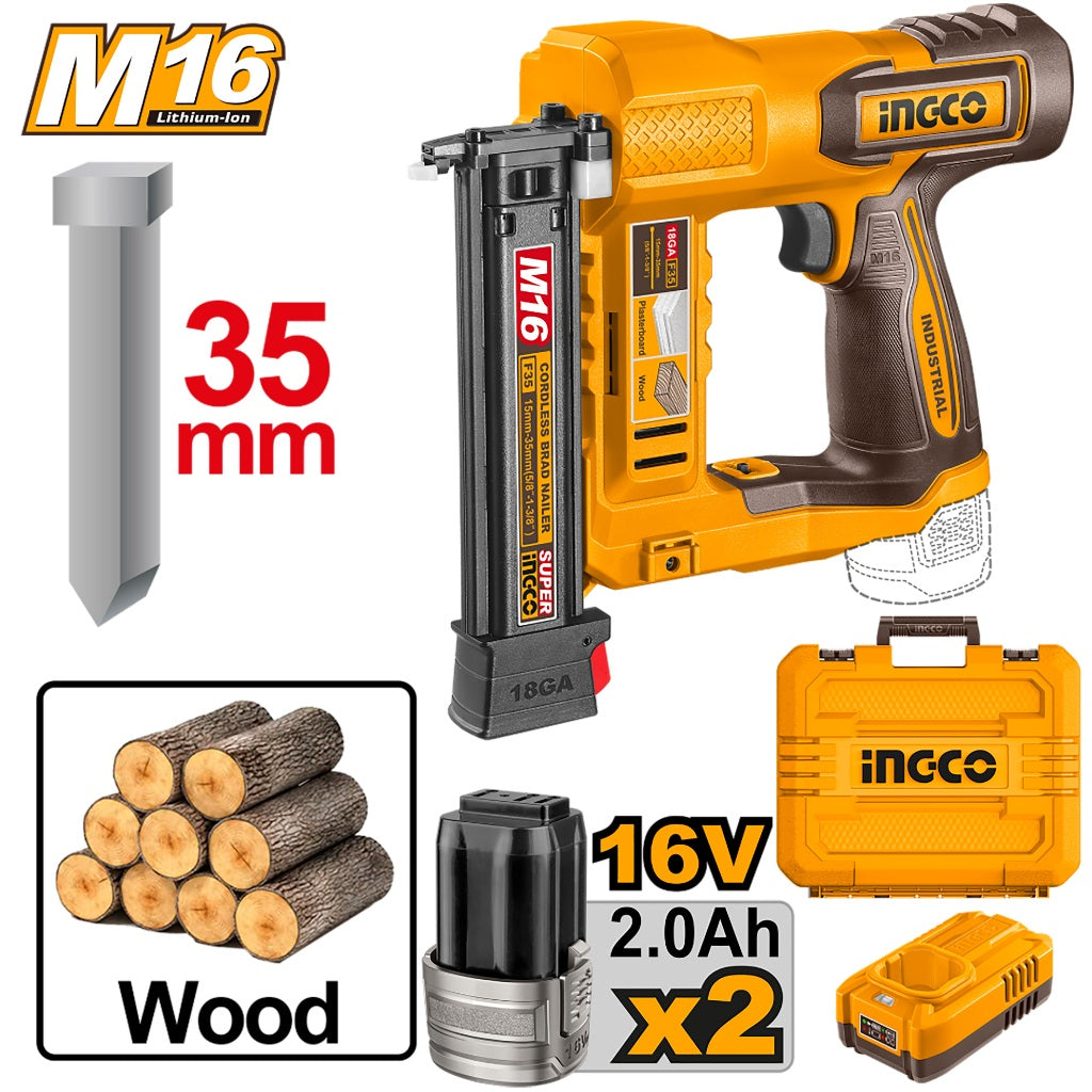 Ingco by Winland P20S/20V Lithium-Ion Cordless Brad Nailer (35mm/F15~F35) CBNLI2038 ING-CT