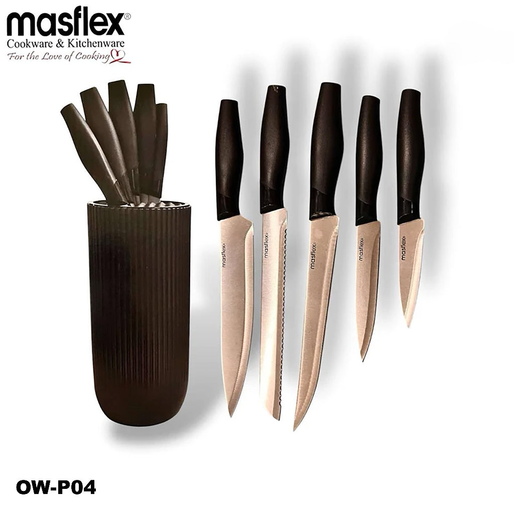 Masflex by Winland 6PCS/Set Knife Block Set - Black & Cream OW-P04 | OW-P05