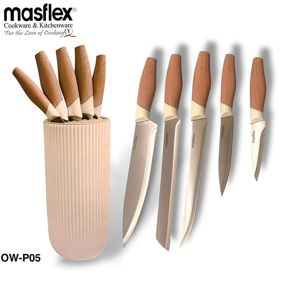 Masflex by Winland 6PCS/Set Knife Block Set - Black & Cream OW-P04 | OW-P05