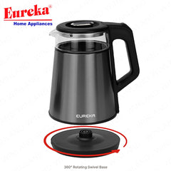 Eureka by Winland 1.2L Glass-Safe Electric Kettle Borosilicate Glass & Stainless Body Elegant Design
