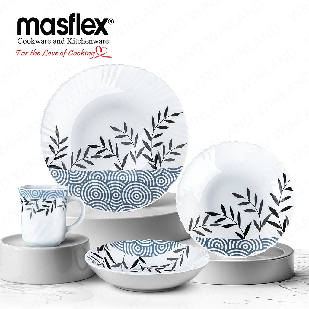 Masflex by Winland Set of 8PCS Azure, Ornate, Lavender Tempered Glass/Microwave Safe Dinnerware Set