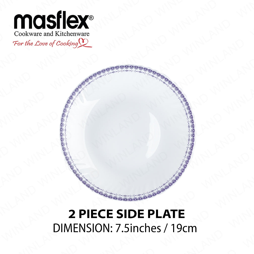 Masflex by Winland Set of 8PCS Azure, Ornate, Lavender Tempered Glass/Microwave Safe Dinnerware Set