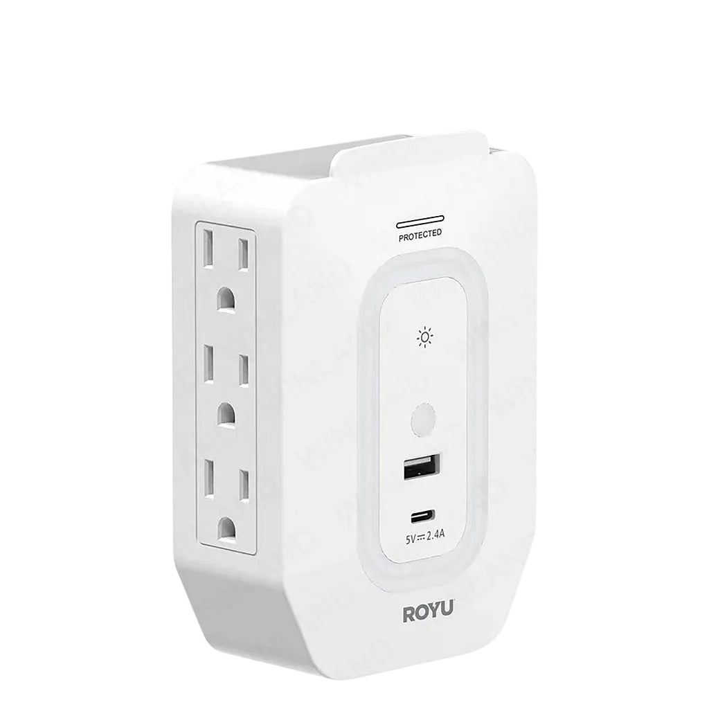 Royu by Winland 6-Gang Wall Adapter with Night Light and USB Ports RWA102