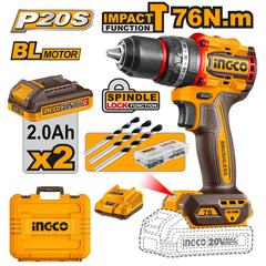 Ingco by Winland P20S/20V Lithium-Ion 76Nm Brushless Cordless Impact Drill CIDLI20768 ING-CT