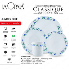 La Opala by Masflex 8PCS/Set Classique Decorated Tempered Glass/Microwave Safe Juniper Blue OP-8JB