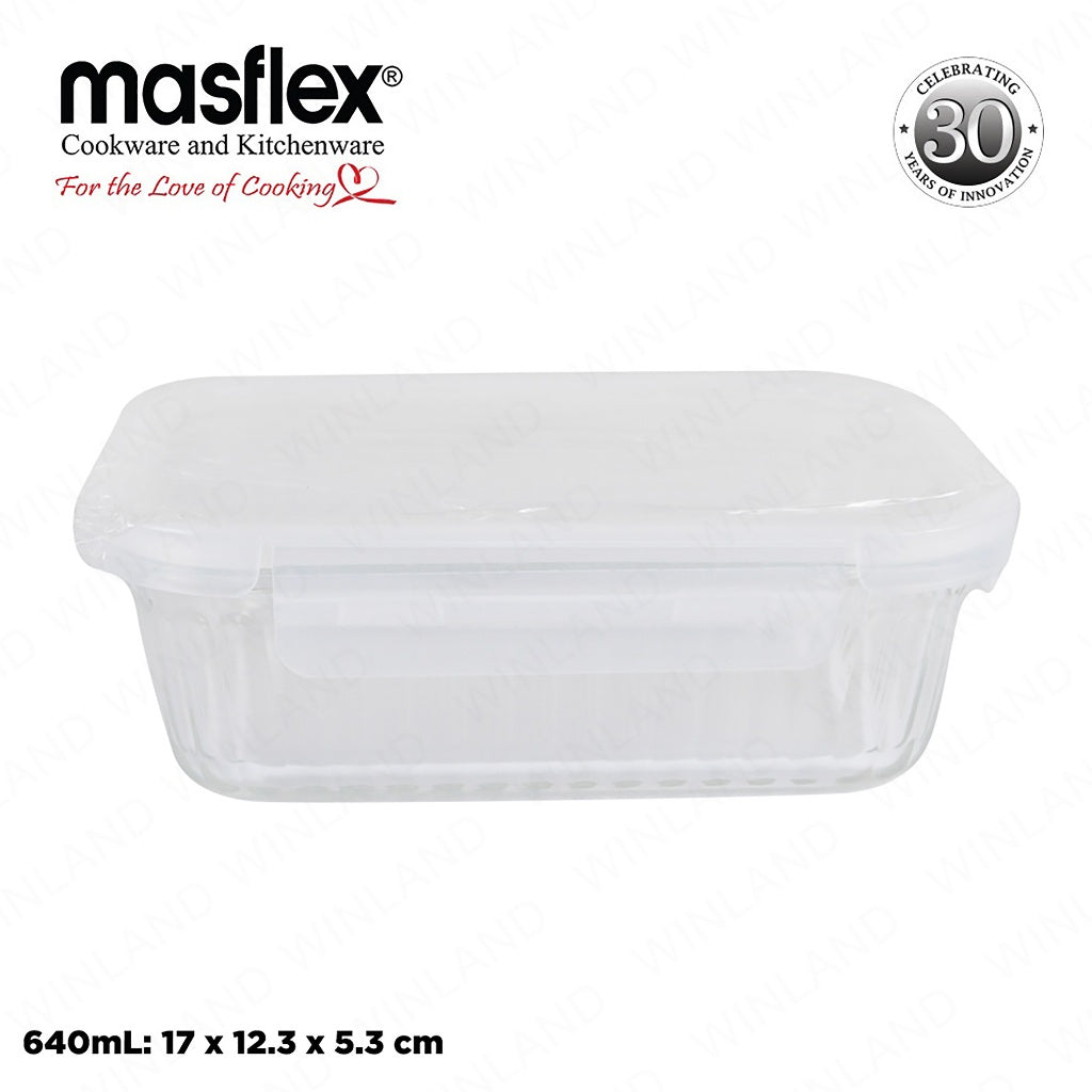 Masflex by Winland Airtight Rectangular Borosilicate Glass Food Container with 4-Latch Locking Lid