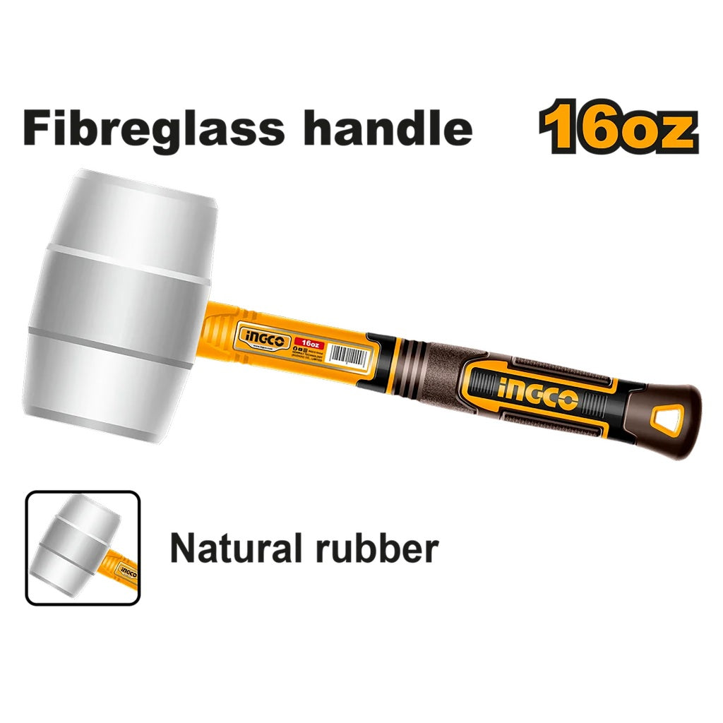 Ingco by Winland 16oz/450G Natural Rubber Hammer Head Soft Type w/ Fiberglass Handle HRUH8916 ING-HT