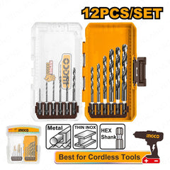 Ingco by Winland 12PCS/Set Metal, Multifunction Drill, and Wood Drill Bits Set AKDL11206 ING-HT
