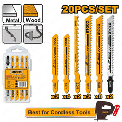 Ingco by Winland 20PCS/Set Jig Saw Blade Set Clean Cut Jig Saw Blade for Wood/Metal JSBT2001 ING-HT